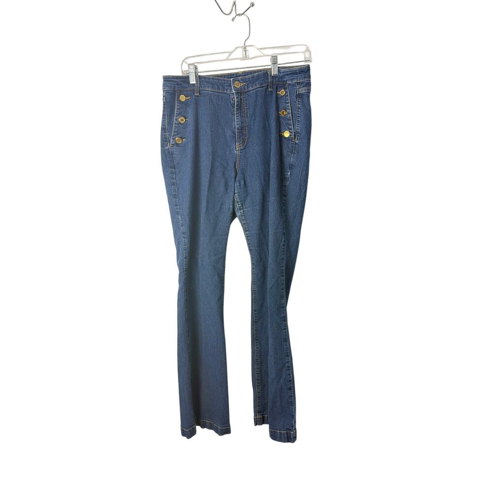 Michael Kors Womens Size 12 Blue Denim Jeans Flare Button Front High Rise